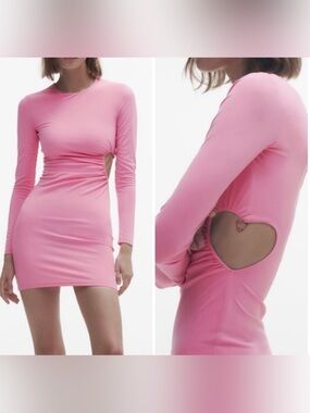 Zara Pink Long-Sleeve Mini Dress with Heart Cutout